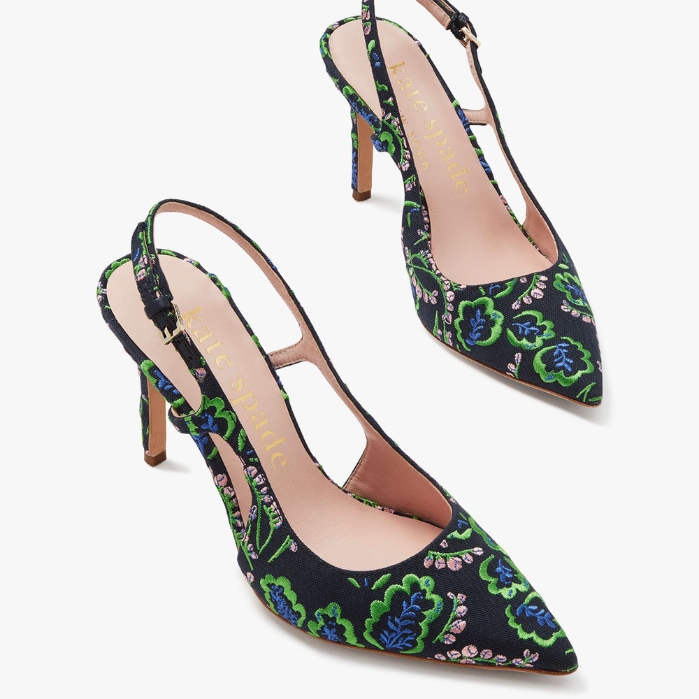 Kate Spade Valerie Slingback Pumps Embroidered Floral Heels- size 7